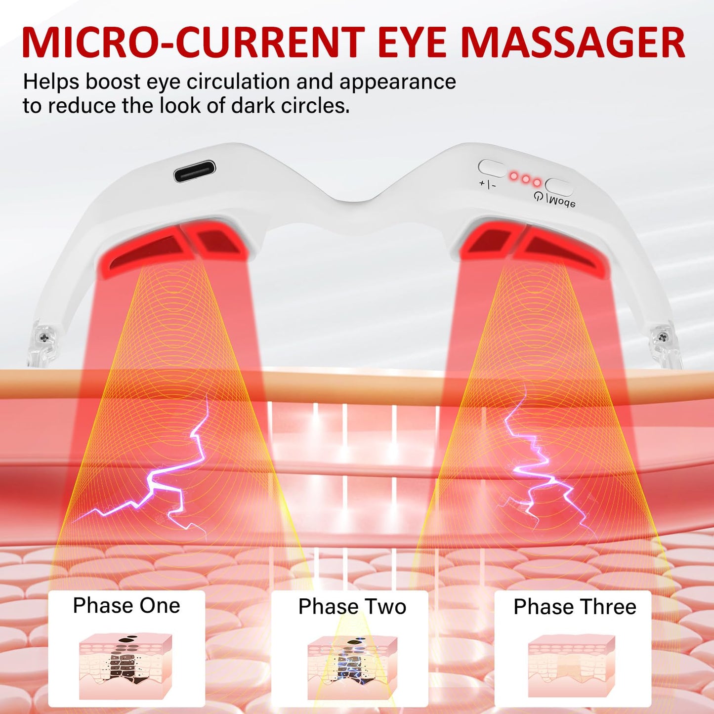 Under Eye Red Light Therapy Device,650nm Red Light Therapy for Eyes Glasses, Microcurrent Eye Massager Mask for Dark Circles, Smoother Fine Lines & Puffiness, Home Skincare