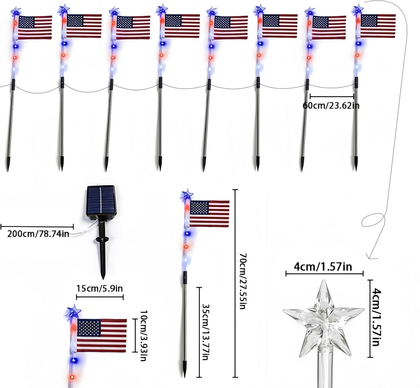 🔥Last Day: 49% OFF🔥8 Solar American Flag Pathway Lights – Red, White & Blue Yard Glow for 250th Independence Celebration 🇺🇸✨