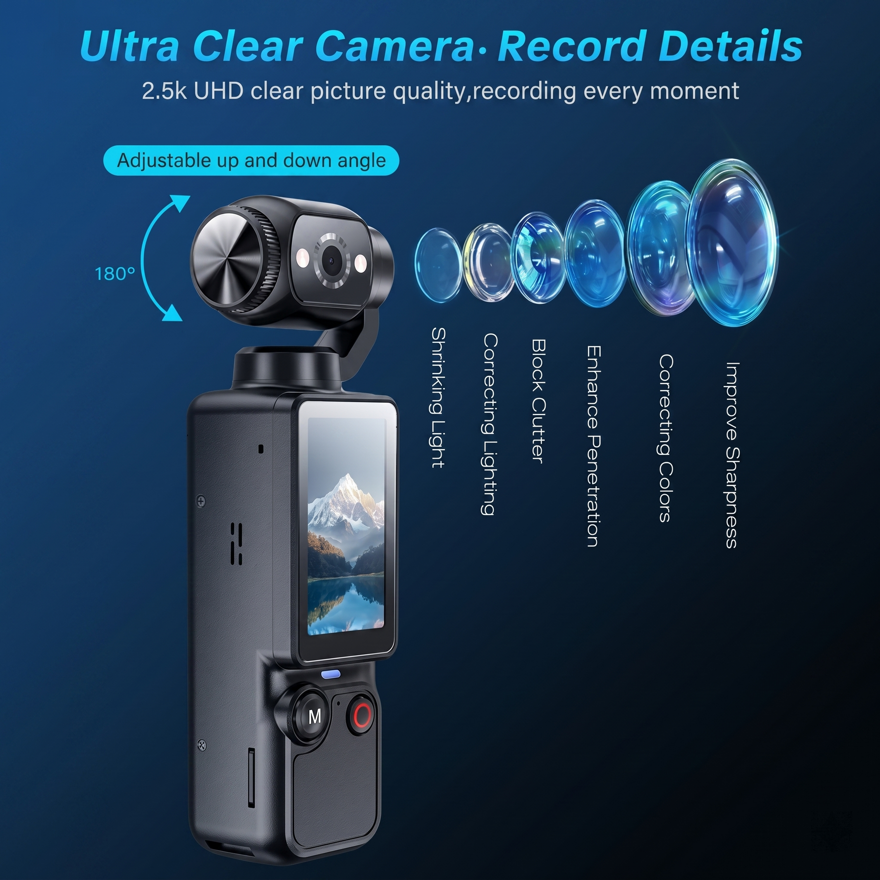 Goxaryo™ PocketCam Q7 Pro – 180° Rotating Pocket Vlogging Camera with 2.5K Video, Fill Light