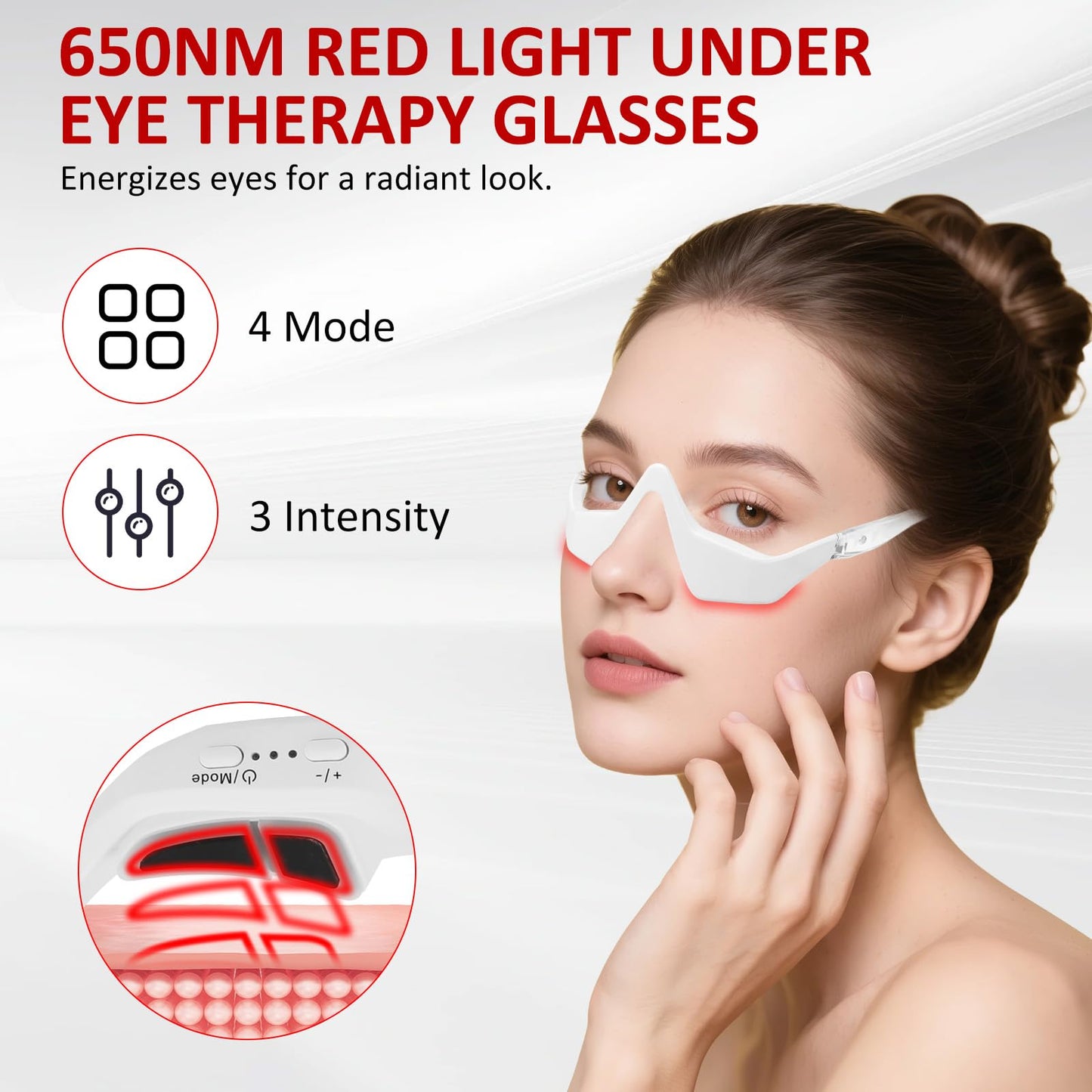 Under Eye Red Light Therapy Device,650nm Red Light Therapy for Eyes Glasses, Microcurrent Eye Massager Mask for Dark Circles, Smoother Fine Lines & Puffiness, Home Skincare