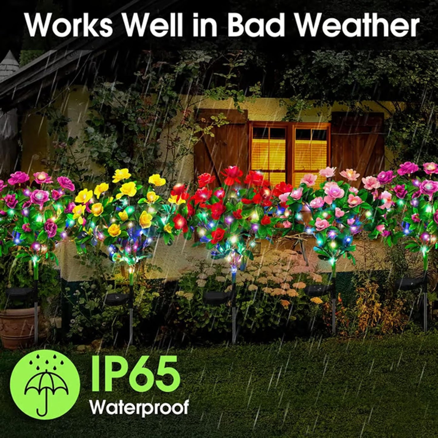 🌸✨4-Piece Mixed-Color Outdoor Waterproof Solar Azalea Flower Lights for Garden 🏡🌪️