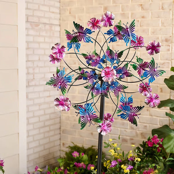 Neravio™ ☀️🌀 Outdoors Wind Spinners with Decorative Flowers 🌸(Includes bracket)