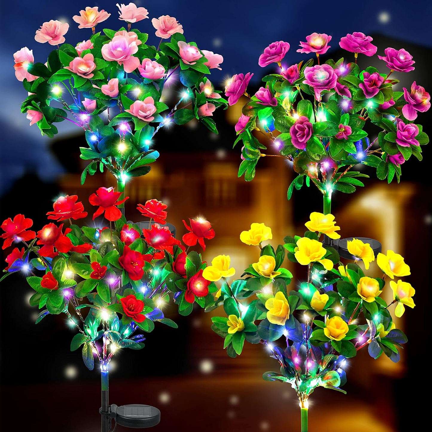 🌸✨4-Piece Mixed-Color Outdoor Waterproof Solar Azalea Flower Lights for Garden 🏡🌪️