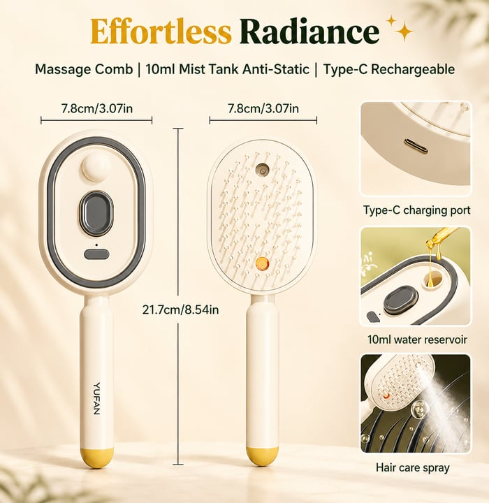 Neravio™ 🛒 The Frizz-Fighter: Upgraded 3-in-1 Nano-Steam Massage Brush