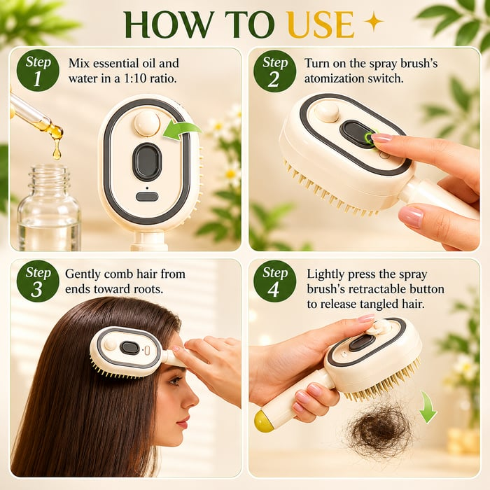 Neravio™ 🛒 The Frizz-Fighter: Upgraded 3-in-1 Nano-Steam Massage Brush