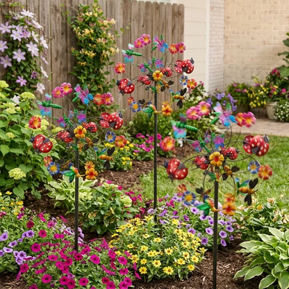 Neravio™ ☀️🌀 Outdoors Wind Spinners with Decorative Flowers 🌸(Includes bracket)