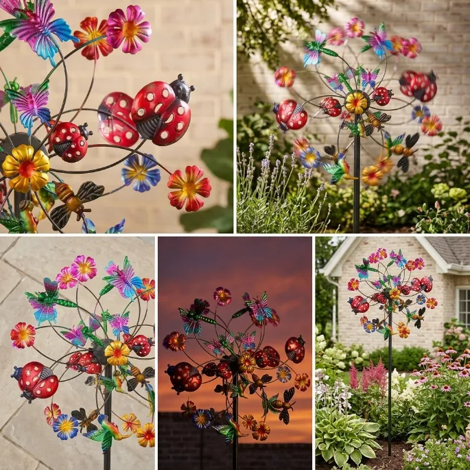 Neravio™ ☀️🌀 Outdoors Wind Spinners with Decorative Flowers 🌸(Includes bracket)