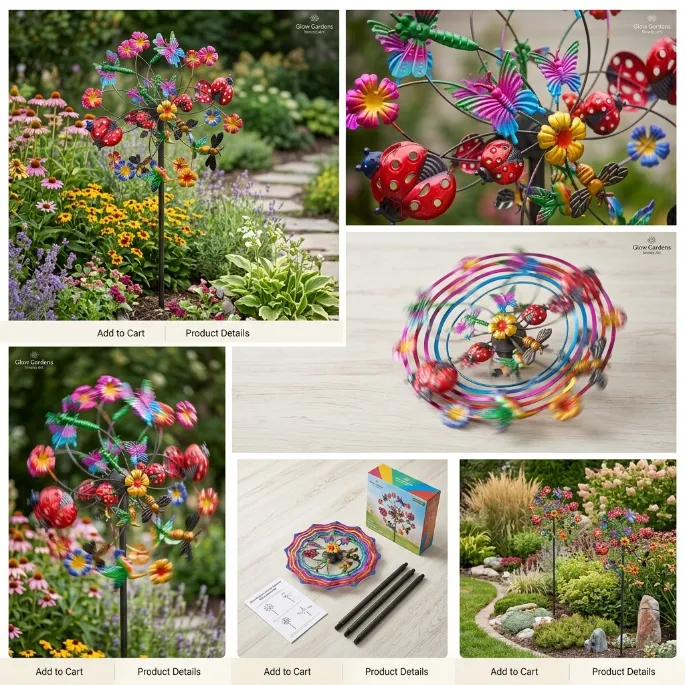 Neravio™ ☀️🌀 Outdoors Wind Spinners with Decorative Flowers 🌸(Includes bracket)