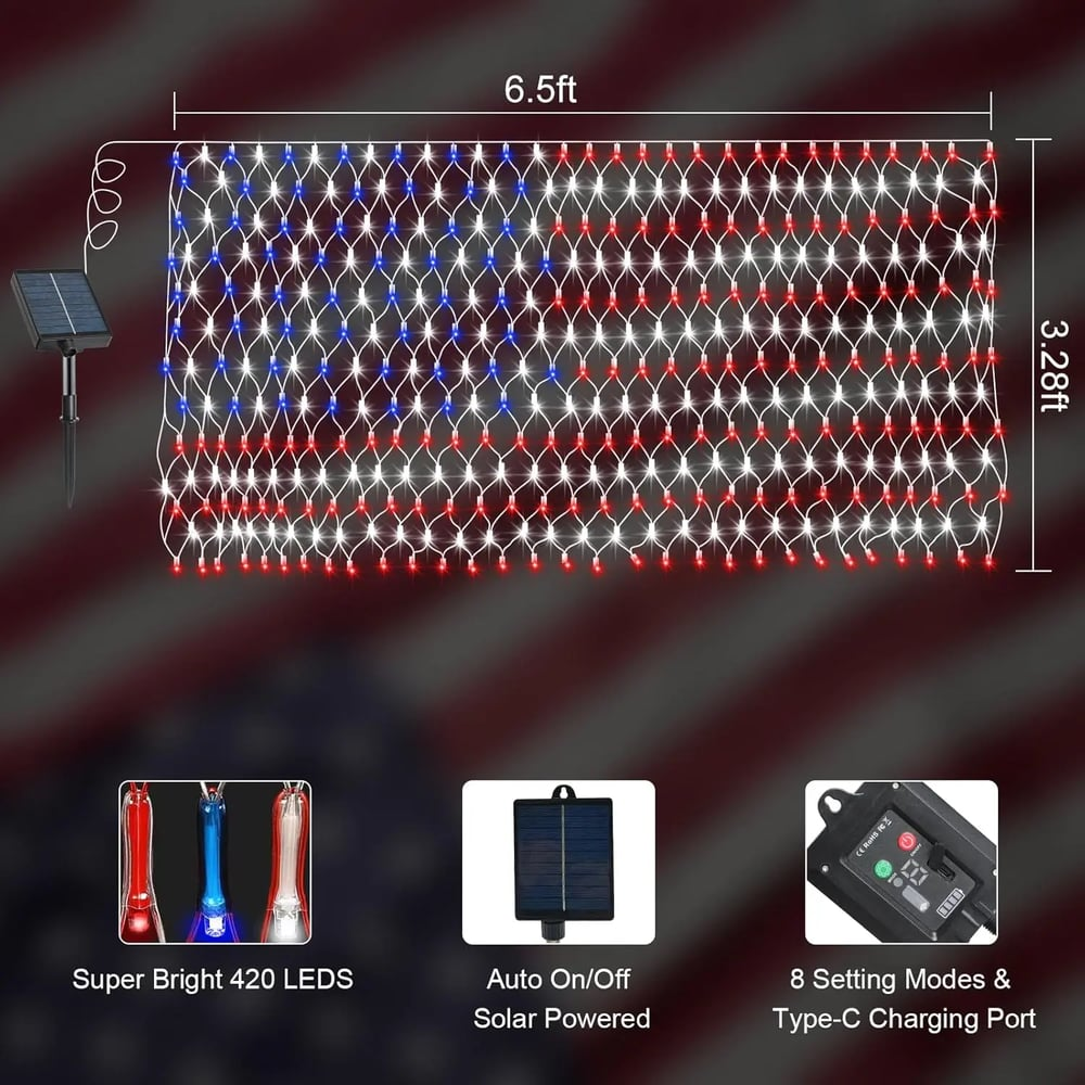 🔥Last Day: 49% OFF🔥Solar American Flag Lights Outdoor for 250th Independence Celebration 🇺🇸✨