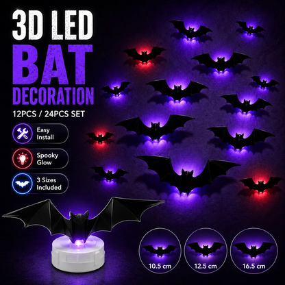 🦇Halloween LED Flying Bat Decorations - Glowing 3D Bat Wall Decor for Porch,Window, Door, Garage &Party Backdrop