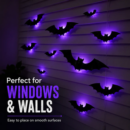 🦇Halloween LED Flying Bat Decorations - Glowing 3D Bat Wall Decor for Porch,Window, Door, Garage &Party Backdrop