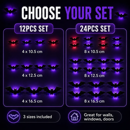🦇Halloween LED Flying Bat Decorations - Glowing 3D Bat Wall Decor for Porch,Window, Door, Garage &Party Backdrop