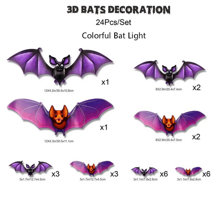 🦇Halloween LED Flying Bat Decorations - Glowing 3D Bat Wall Decor for Porch,Window, Door, Garage &Party Backdrop