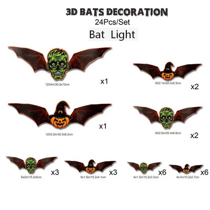 🦇Halloween LED Flying Bat Decorations - Glowing 3D Bat Wall Decor for Porch,Window, Door, Garage &Party Backdrop