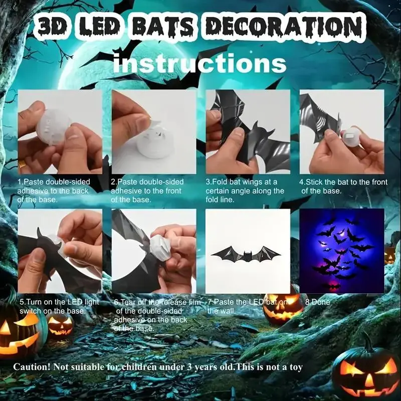 🦇Halloween LED Flying Bat Decorations - Glowing 3D Bat Wall Decor for Porch,Window, Door, Garage &Party Backdrop
