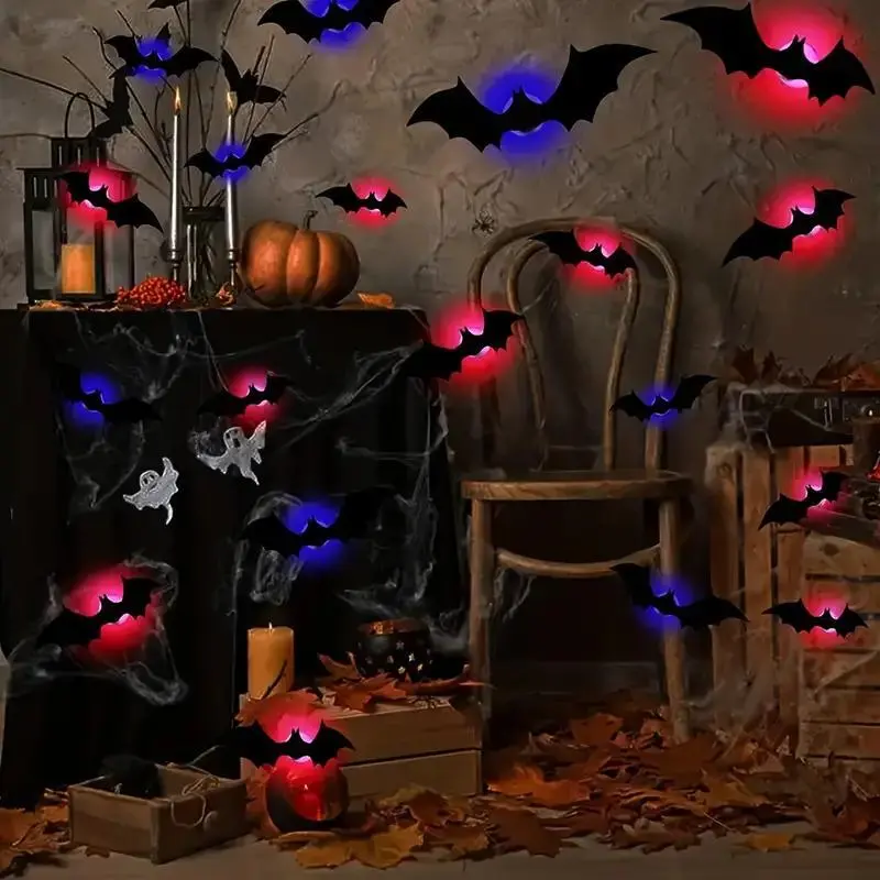 🦇Halloween LED Flying Bat Decorations - Glowing 3D Bat Wall Decor for Porch,Window, Door, Garage &Party Backdrop
