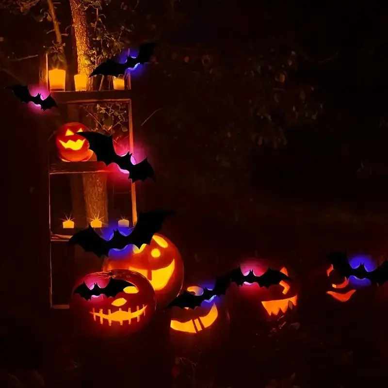 🦇Halloween LED Flying Bat Decorations - Glowing 3D Bat Wall Decor for Porch,Window, Door, Garage &Party Backdrop