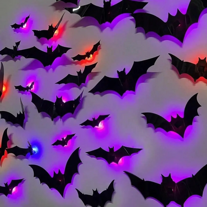 🦇Halloween LED Flying Bat Decorations - Glowing 3D Bat Wall Decor for Porch,Window, Door, Garage &Party Backdrop